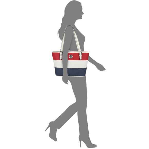 Giani Bernini Rugby Saffiano Red, White & Blue Medium Tote - Picture 3 of 8